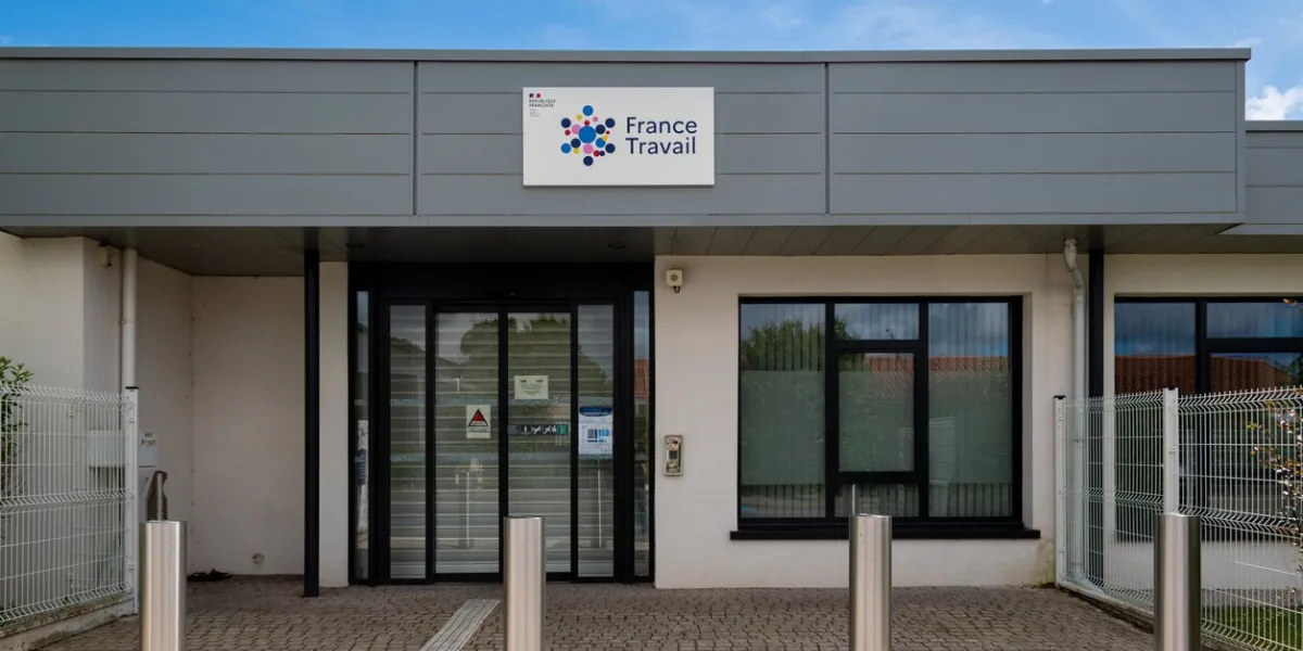 biarritz, france - may 30, 2024  exterior view of a france travail agency france travail, formerly pôle emploi, is the french administration in charge of employment