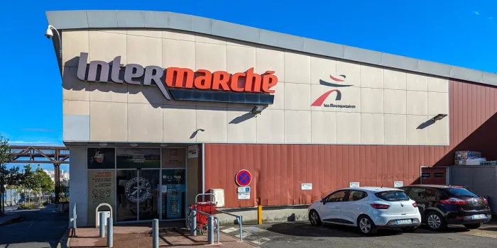 chatillon, france - october 19, 2023  exterior view of an intermarché supermarket intermarché is a french brand of general commercial supermarkets belonging to the les mousquetaires retail group