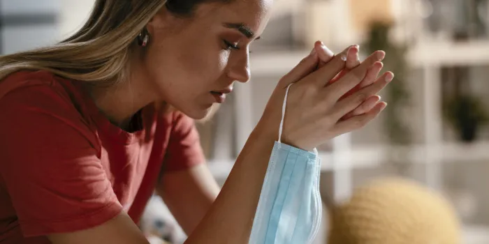 young woman waiting results from the laboratory worried woman waiting covid-19 test