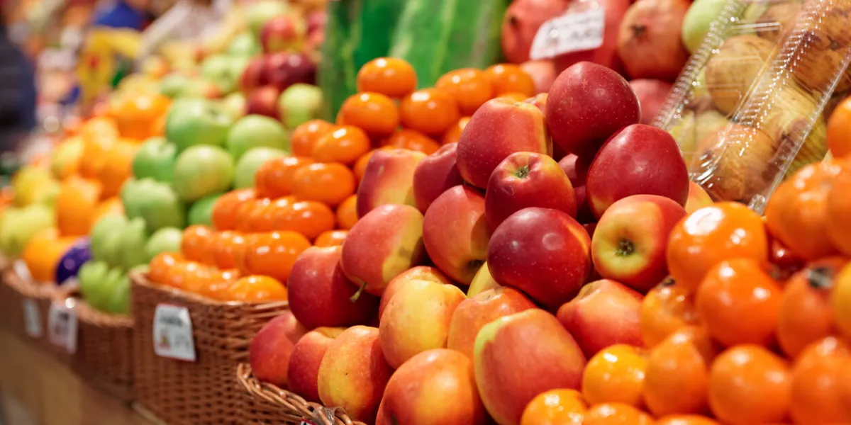 fruits on a farm market shelf