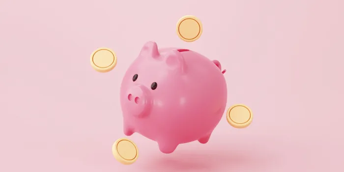 piggy bank and money coin savings concept on pink background 3d rendering