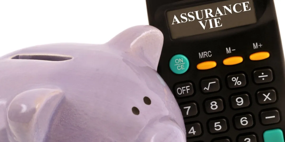 concept of calculating life insurance with a piggy bank and a calculator