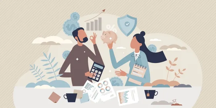 financial planning and family money budget strategy tiny person concept personal accounting with earnings and expenses balance control vector illustration smart and responsible income management