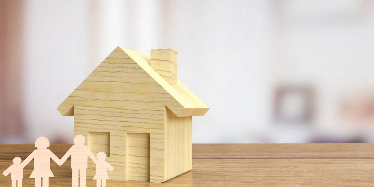 the family wood plate and home for property or life style concept 3d rendering