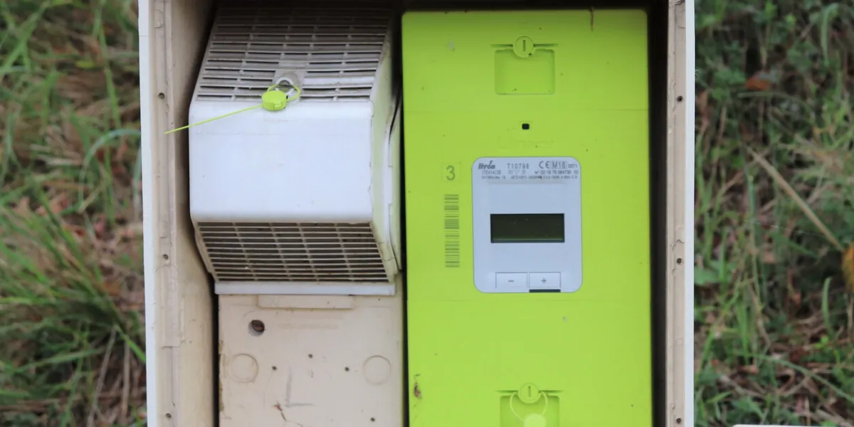 linky type electric meter, town of corbas, rhône department, france