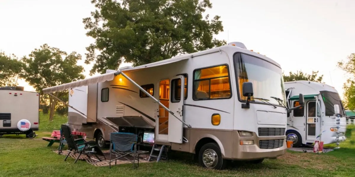 camping at sunset at a rv resort