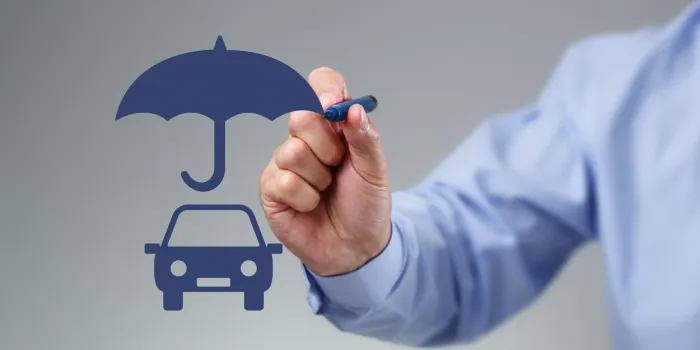 businessman hand drawing an umbrella above a family car concept for car insurance, protection, security and finance
