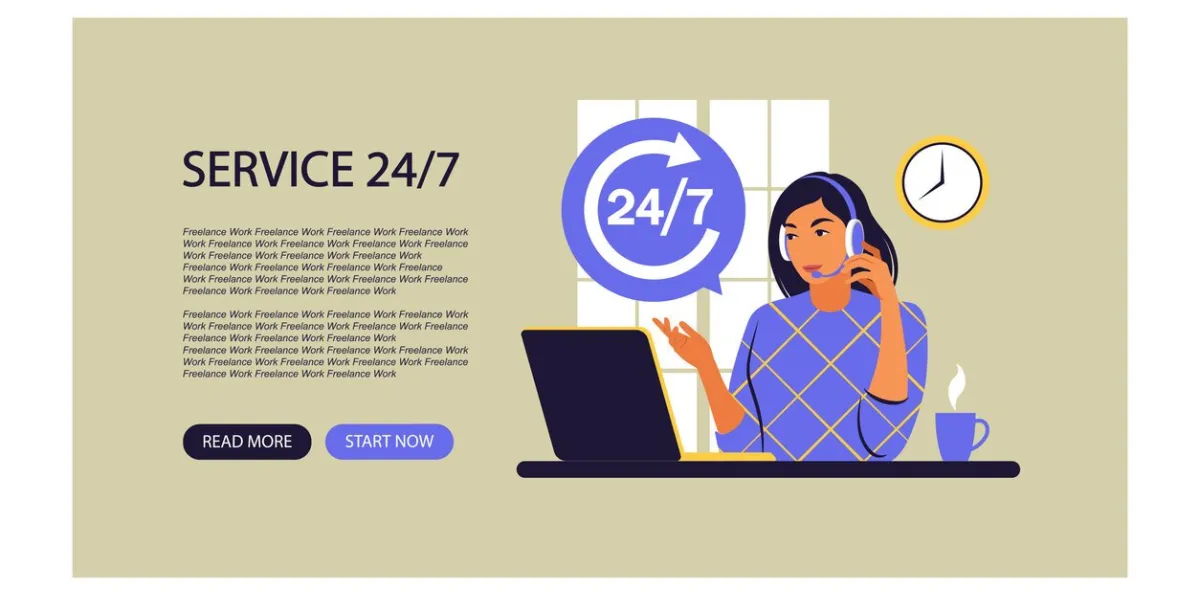 service 24 7 concept call center support landing page form for web vector illustration flat