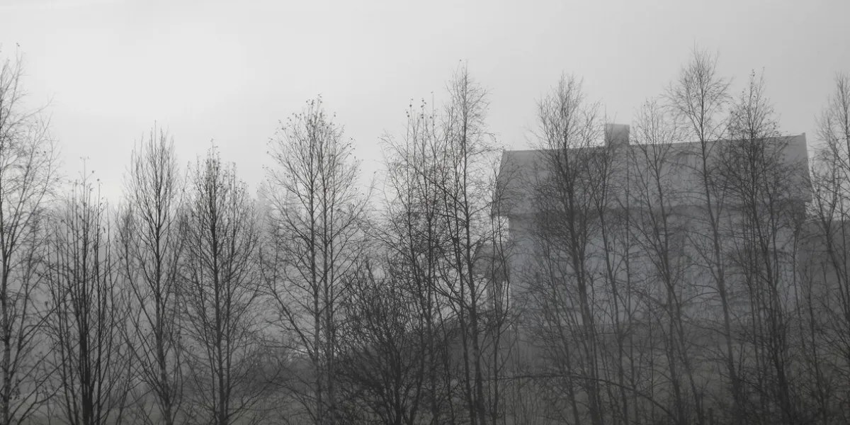 a mystic house with scary atmosphere background copyspace