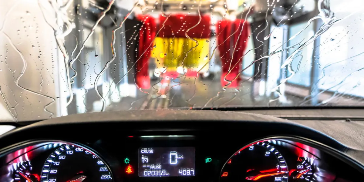 indoor car wash with the view from the driver seat