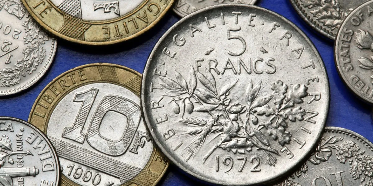 coins of france olive and oak branches depicted in the old five french franc coin