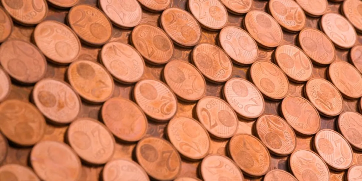 euro coins in lines as background(2 cent)