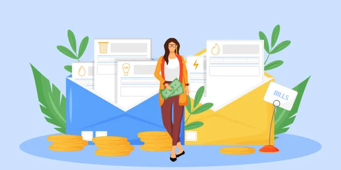 utility bills flat concept vector illustration adult woman paying taxes 2d cartoon character for web design water, gas and electricity invoices regular expenses, legal obligation creative idea