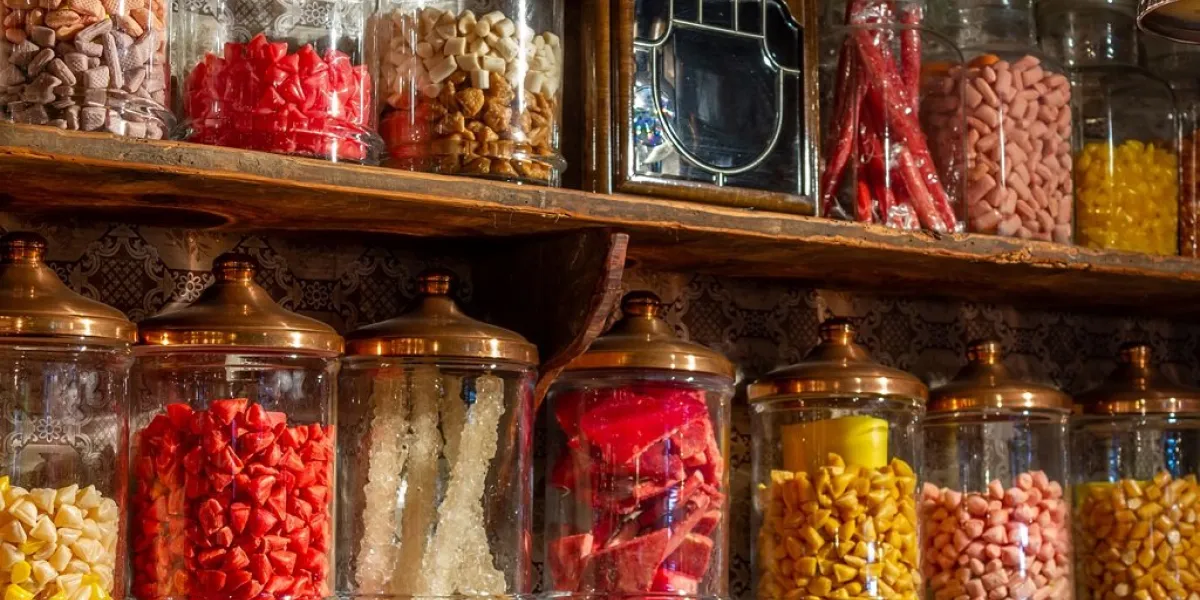 old candy store colorful candies in jars old fashioned retro style