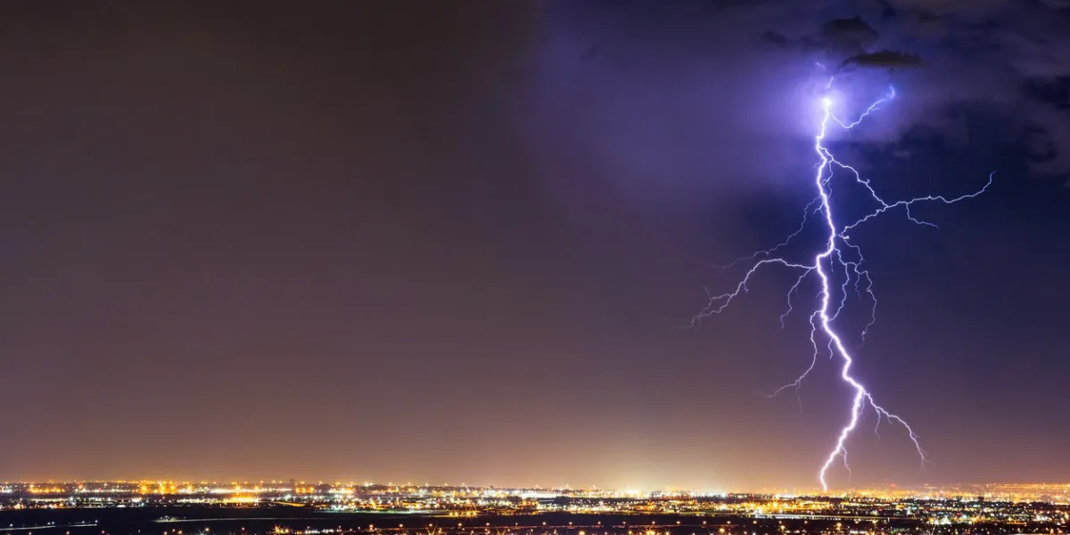 lightning bolt strike from a thunderstorm over el paso, texas