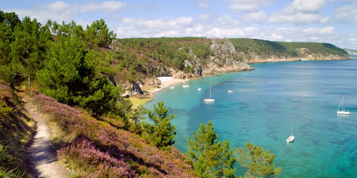 landscape in morgat crozon in brittany with yacht