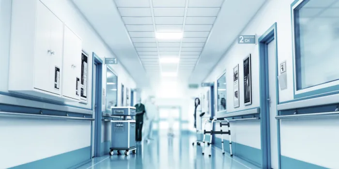 medical concept hospital corridor with rooms 3d illustration