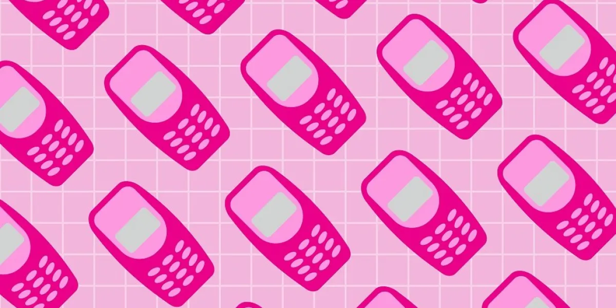 y2k old mobile groovy pattern old pink mobile phone on checkered background 2000s retro seamless pattern for poster, banner, flyer, cover of planner, textile, greeting card flat elements