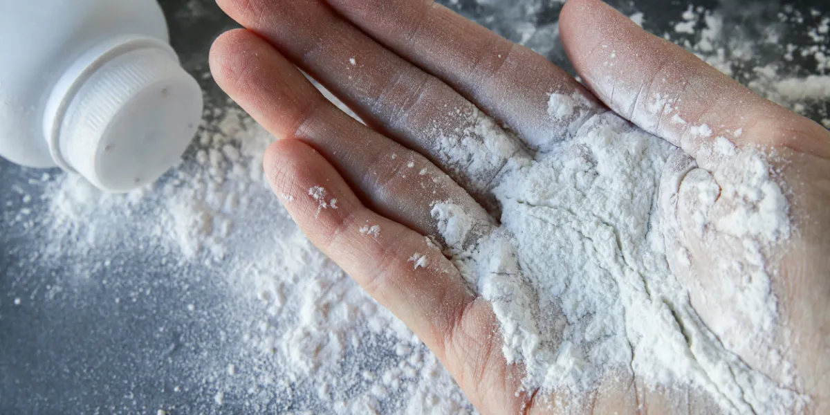 talcum powder on hands