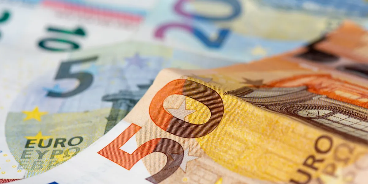 5, 10, 20 and 50 euro banknotes close-up view