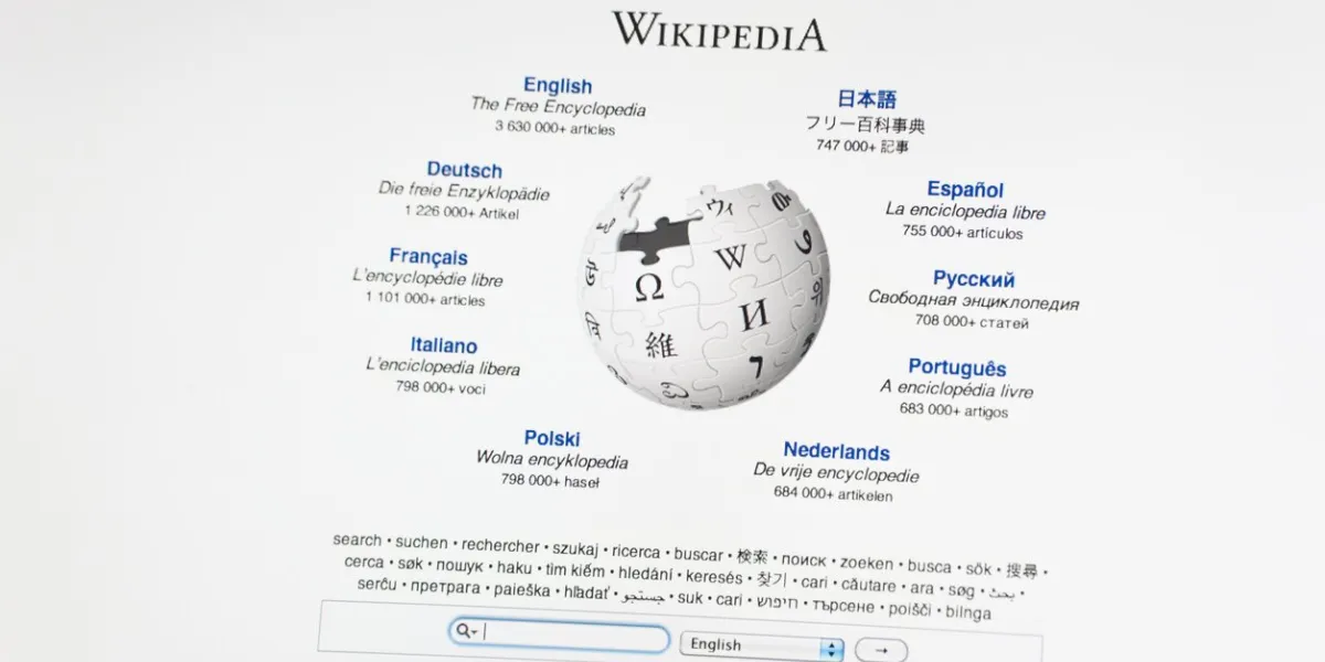 milan, italy - may 11, 2011  photo of the main launch screen for wikipedia's website launched in 2001, wikipedia contains over 18 million articles written and edited by volunteers around the world