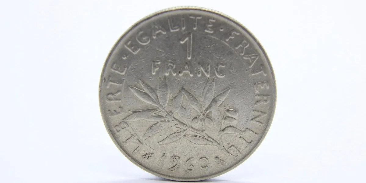 close-up of a french 1960 one franc coin