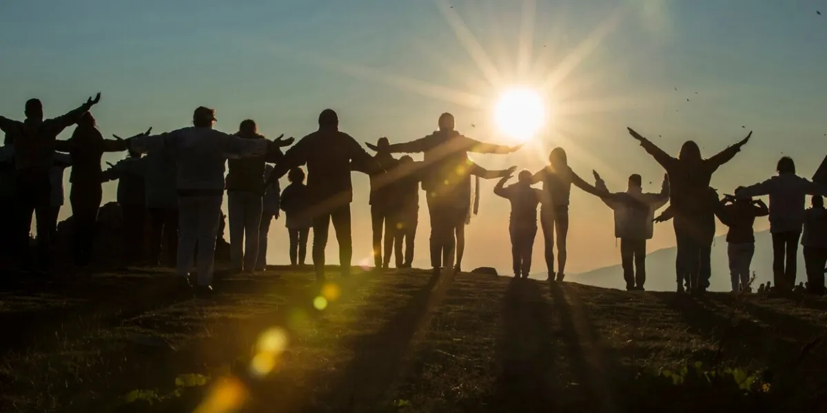 rila mountain, bulgaria - august 19, 2019   followers of the universal white brotherhood,perform a dance-like ritual called paneurhythmy