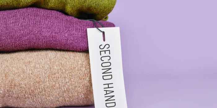 pile of second hand clothing with copy space