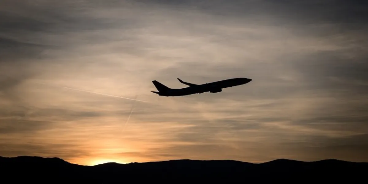 a commercial plane takes off after sunset from geneva airport in geneva on july 18, 2019 (photo by fabrice coffrini   afp)