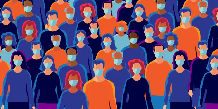 group of people wearing protection medical face mask to protect and prevent virus, disease, flu, air pollution, contamination, corona many ages of old man woman vector illustration