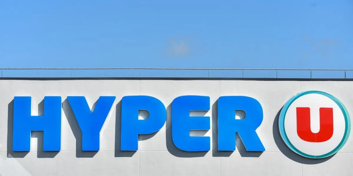 a picture taken on march 26, 2019 in savenay, western france, shows the brand sign of hyper and super u retail company (photo by loic venance   afp)