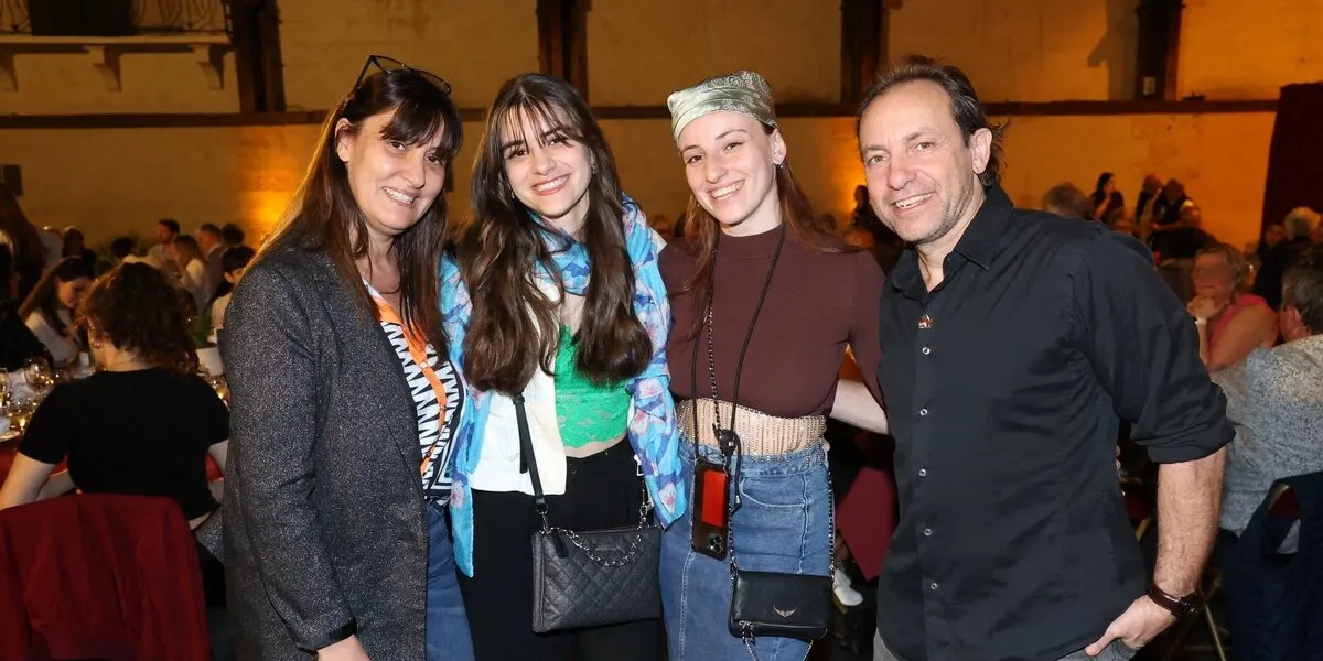 philippe candeloro, his wife olivia and their daughters maya and talia attends the 28th edition of the literature and wine festival in saumur, france, on april 14, 2023 photo by jerome dominé abacapresscom