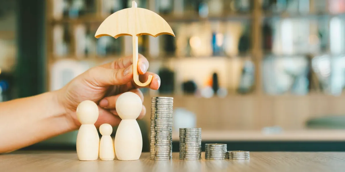 umbrella icon and family model, security protection and health insurance the concept of family home, protection, health care day, car insurance