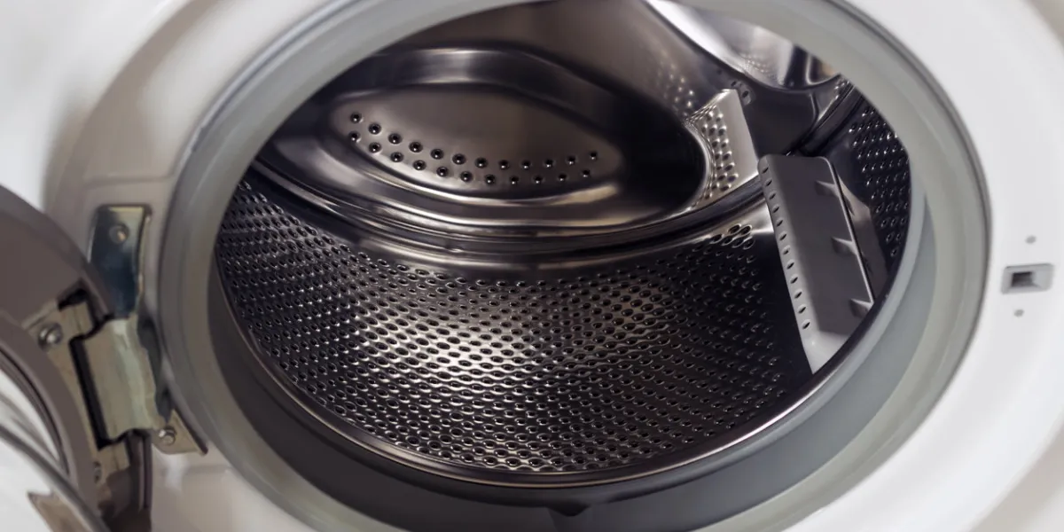 washing machine automatic steel drum open closeup