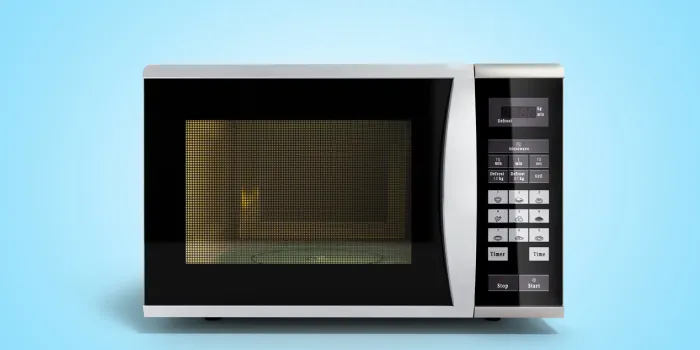 microwave stove on blue gradient background 3d render