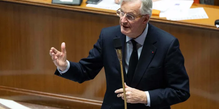le premier ministre français michel barnier s'exprime lors d'une séance de questions au gouvernement à l'assemblée nationale à paris le 26 novembre 2024 photo par raphael lafargue abacapresscom