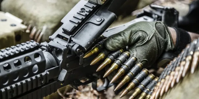 united states army ranger machine gunner in the forest